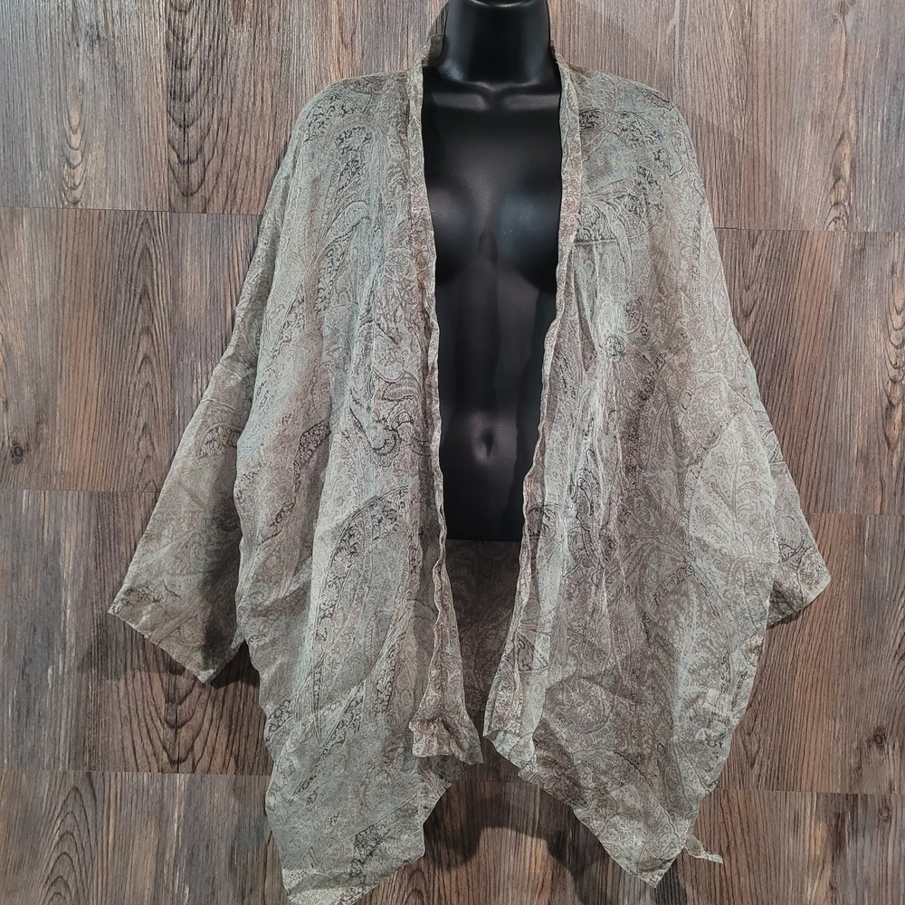 Eskandar Neiman Marcus Silk Sheer Open Front Top Brown Paisley Sz 1 Kimono